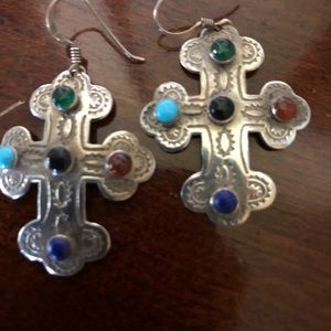 925 sterling silver cross with gemstones cross